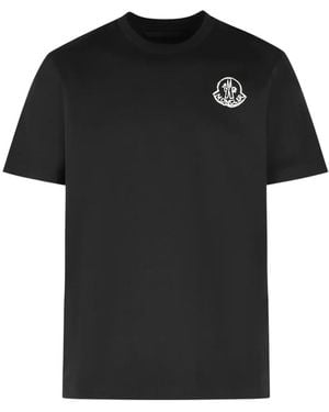 Moncler Camiseta De Algodón Con Logo Estampado - Negro