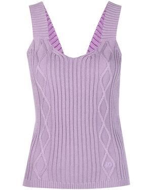 Jacob Cohen Logo-Embroidered Cable-Knit Tank Top - Purple