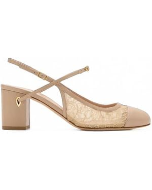 Jennifer Chamandi Mattia 65 Lace-Panelled Calf Leather Court Shoes - Natural