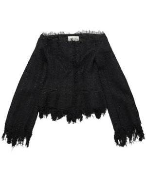 MATIERES FECALES Fringed Long-Sleeve Top - Black