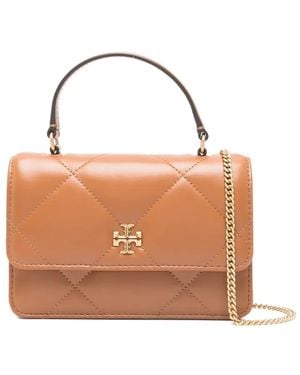 Tory Burch Mini Kira Diamond-Quilted Tote Bag - Brown