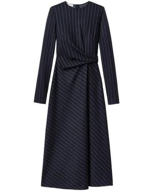 Lafayette 148 New York Pinstriped Gathered-Waist Dress - Blue