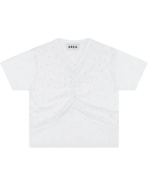 Area Crystal Embellishment Ruched Top - White