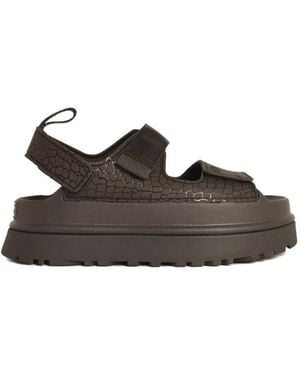 UGG Goldenglow Embossed Straps Leather Sandals - Black
