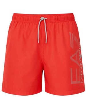 EA7 Logo-Print Drawstring-Fastening Swim Shorts - Red