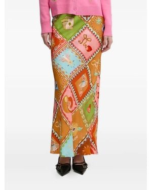 Never Fully Dressed Soller Dorris Patchwork-Print Maxi Skirt - White