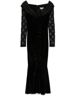 Nissa Floral-Appliqué Velvet Midi Dress - Black