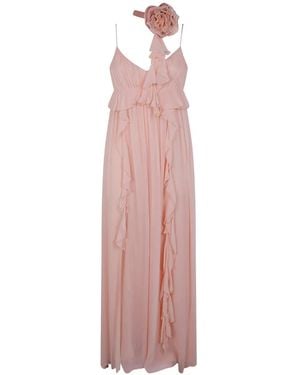 Blugirl Blumarine Ruffled Floral Silk Dress - Pink