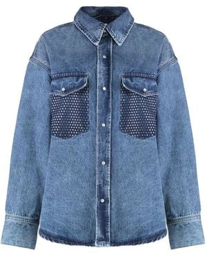 Lois Mia Rhinestone-Pocket Shirt - Blue