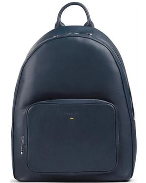Doucal's Leather Zip Backpack - Blue