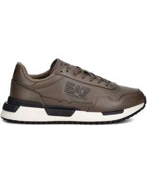 EA7 Logo-Print Pebbled Sneakers - Grey