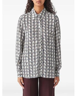 Nenette Geometric-Print Long-Sleeve Shirt - Grey