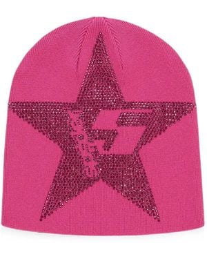 Sp5der Rhinestone-Embellished Star-Motif Beanie Hat - Pink