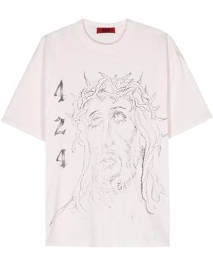 424 スケッチプリント Tシャツ - ピンク