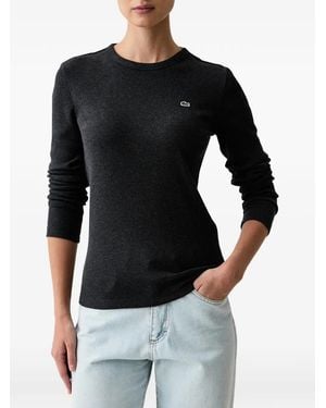 Lacoste Logo-Patch Ribbed-Knit Long-Sleeve T-Shirt - Black