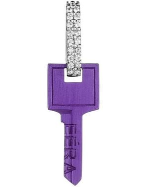 Eera Pendiente Key Pequeño En Oro Blanco De 18 Ct Con Diamante - Morado