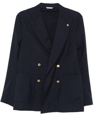 Manuel Ritz Double-Breasted Long-Sleeve Jacket - Blue