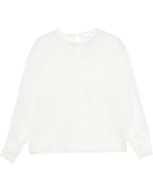 Nude Chest-Pocket Sheer Blouse - White