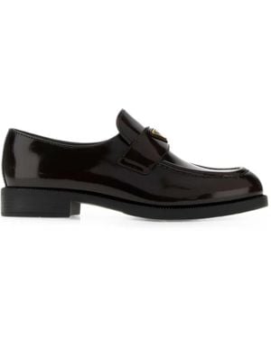 Prada Logo-Plaque Leather Loafers - Black