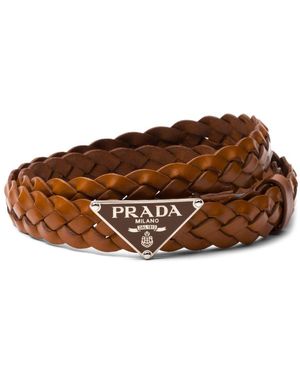 Prada Leather Braided Logo Belt in Brown for Men Lyst UK