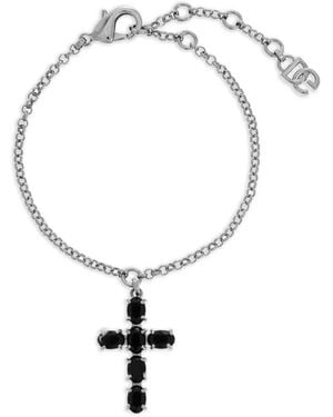 Dolce & Gabbana Cross-Pendant Fine-Link Bracelet - White