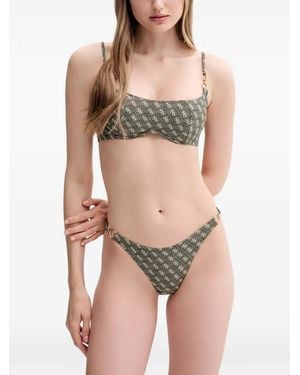 Guess Monogram-Print Ring-Detail Bikini Bottoms - Green