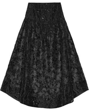 Ganni Sequin-Embellished Floral Skirt - Black