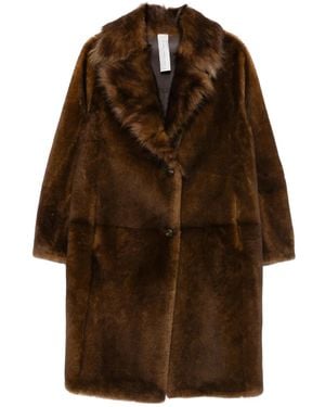 FURLING BY GIANI Fur-Trimmed Lapel Single-Breasted Coat - Brown