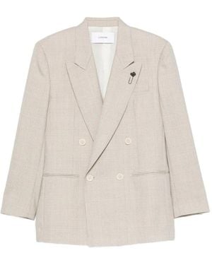Lardini Houndstooth-Pattern Double-Breasted Blazer - White
