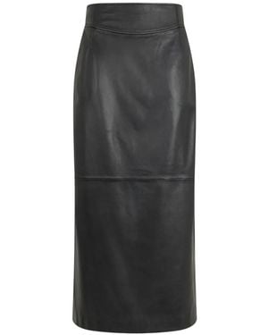 Alberta Ferretti Leather Pencil Midi Skirt - Black