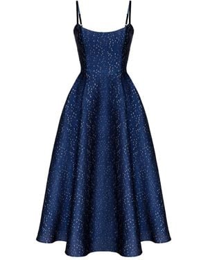POST MERIDIEM Jacquard Corset-Bustier Midi Dress - Blue