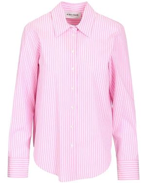 Al Duca d'Aosta Vertical-Stripe Curved-Hem Shirt - Pink