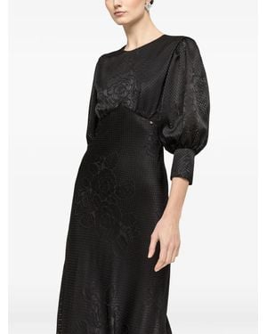Nissa Puff-Sleeve Midi Dress - Black