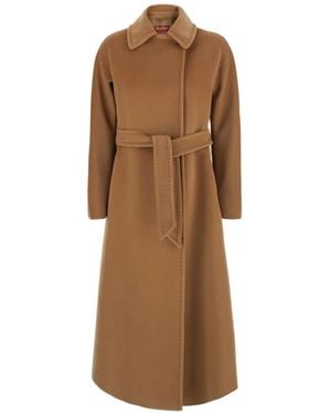 Max Mara Belted Topstitched Coat - Brown