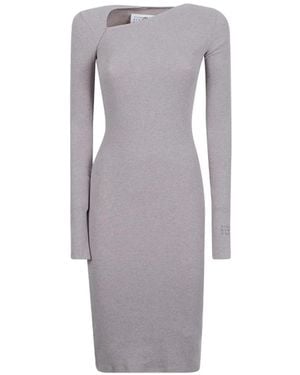 MM6 by Maison Margiela Ribbed Cutout-Detail Midi Dress - Grey