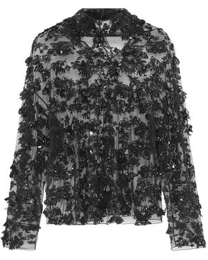 16Arlington Olarna Embroidered Mesh Top - Black