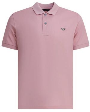 Prada Triangle-Logo Short-Sleeved Polo Shirt - Pink