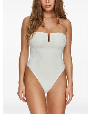 Gottex Flirtt Mermaid Island Shell-Jacquard Strapless Swimsuit - White