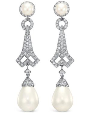 Anabela Chan Pendientes Lattice En Rodio Vermeil Con Diamantes Y Perlas - Blanco