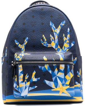 MCM Geometric-Print Backpack - Blue