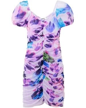 Desigual Geblümtes Kleid mit Puffärmeln - Lila