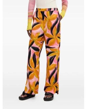 Desigual Floral-Print Split-Hem Pants - Orange