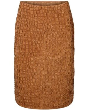 Yves Salomon Falda Midi Con Efecto De Piel De Cocodrilo - Marrón