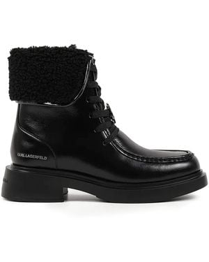 KARL LAGERFELD Macie Faux-Shearling Logo Boots - Black