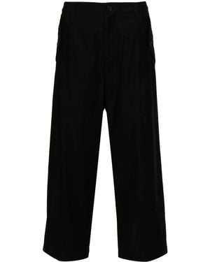 Yohji Yamamoto M-Front Tuck Cropped Trousers - Black
