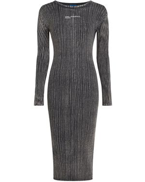 KARL LAGERFELD Ribbed Long-Sleeves Midi Dress - Grey