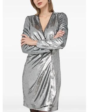 Morgan Sequined V-Neck Mini Dress - Grey