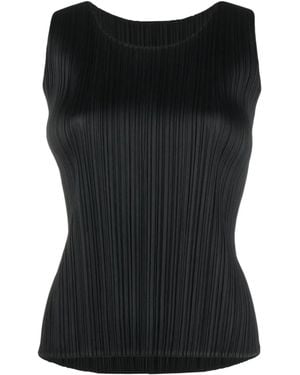 Pleats Please Issey Miyake Plissé Scoop-Neck Vest - Black