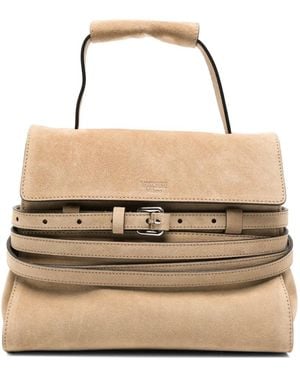 Moschino Buckle-Detail Suede Tote Bag - Natural
