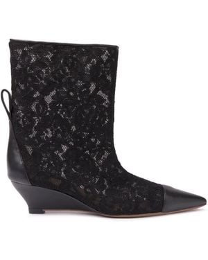 Odissi Gemma Lace-Panelled Leather Ankle Boots - Black